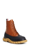 Thom Browne Longwing Duck Laced Boots In Brown Leather In Camel