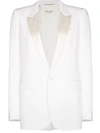 Saint Laurent White Tuxedo Jacket In Grain De Poudre In White