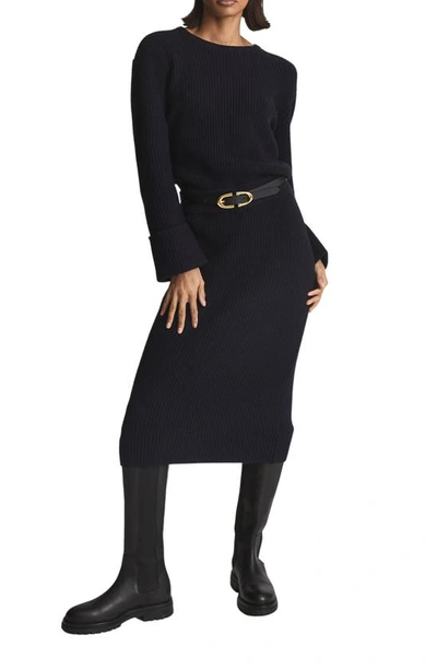 Reiss Jodie Knitted Fitted Wool-blend Dress In Blue
