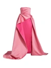 Carolina Herrera Strapless Column Dress W/ Draped Train Overskirt In Candy Pink Mult