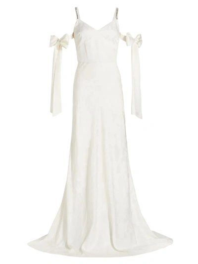 Markarian Circe Floral Jacquard Arm Bow Gown In White