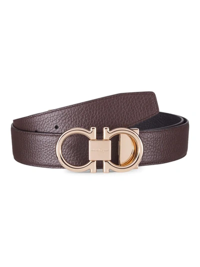 Ferragamo Men's Adjustable & Reversible Goldtone Gancini Belt In Hickory