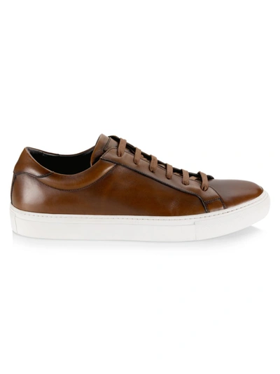 To Boot New York Burnished Leather Trainers In Cognac Antique