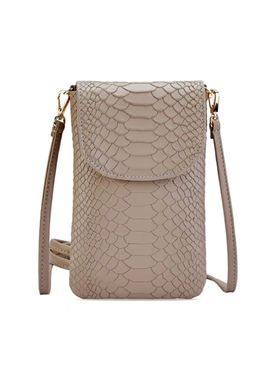 Gigi New York Emmie Snake-embossed Leather Phone Bag In Brown