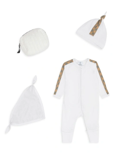 Burberry Check-trim Cotton Three-piece Baby Gift Set In White