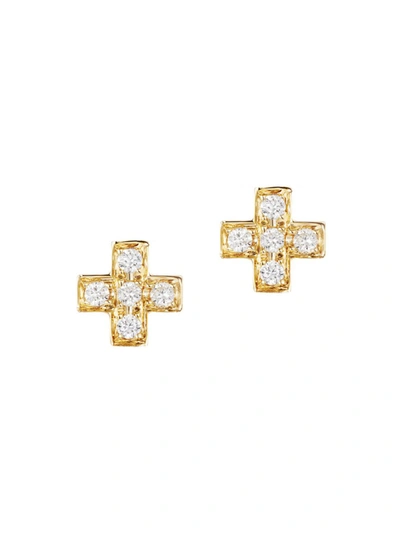 Robinson Pelham Women's Stud Club 14k-yellow-gold & Diamond Cross Stud Earring In Yellow Gold