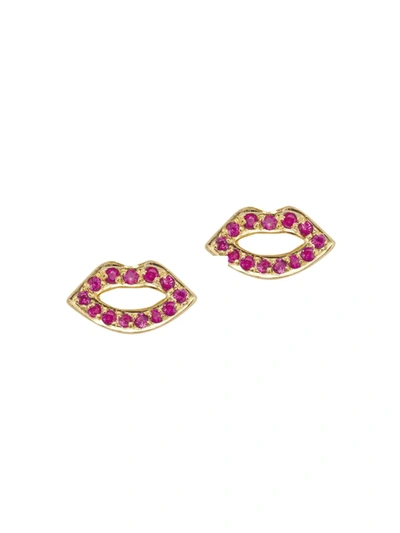 Robinson Pelham Women's Stud Club 14k-yellow-gold & Pink Sapphire Lips Stud Earring