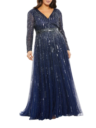 Mac Duggal Plus Size Beaded A-line Gown In Midnight