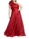 Mac Duggal Plus Size Chiffon Ruffle One-shoulder Gown In Garnet