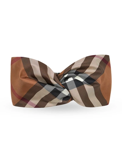 Burberry Check Silk Headband In Birch Brown ModeSens