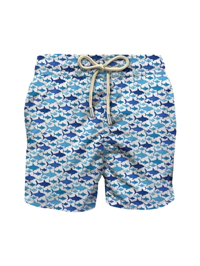 Mc2 Saint Barth Shark Print Light Fabric Swim Shorts In Multicolour
