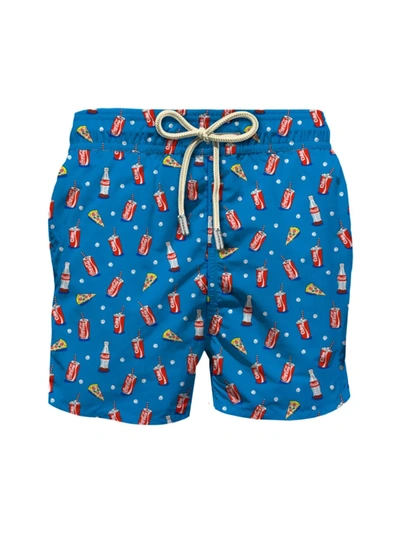 Mc2 Saint Barth Men's Coca Cola Print Swim Shorts In Blue