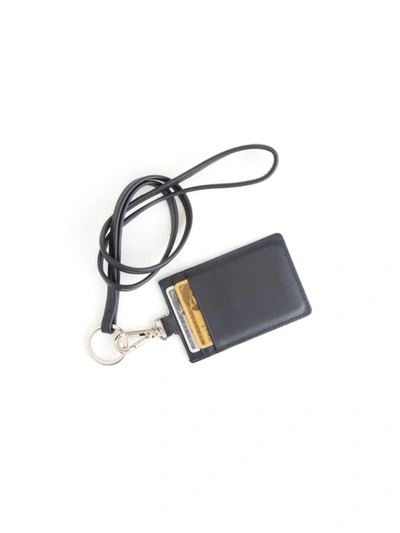 Royce New York Leather Lanyard Id Holder In Navy Blue