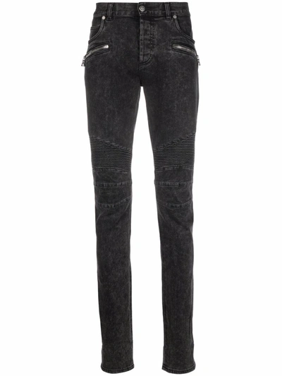 Balmain Dark Wash Tapered Fit Cargo Jeans 17cm In Black