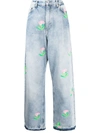 Natasha Zinko Blue Rose-print Wide-leg Jeans In Blau