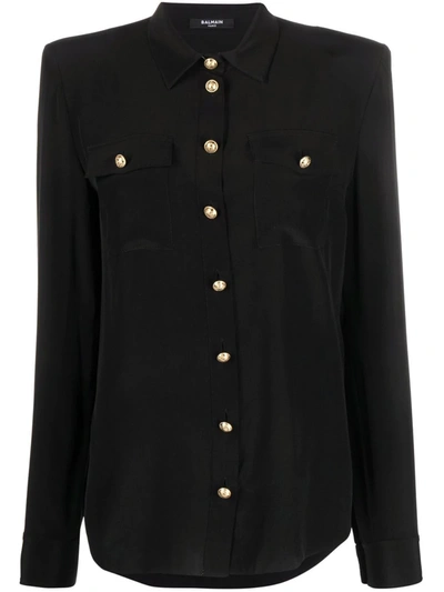 Balmain Black Spread Collar Shirt In Pa Noir