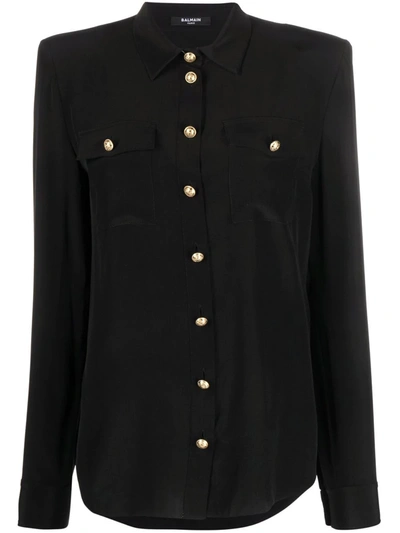 Balmain Black Spread Collar Shirt