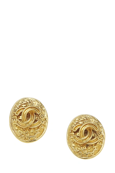 Pre-owned Chanel Gold 'cc' Oval Earrings