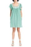 Max Studio Embroidered Flutter Sleeve Shift Dress In Green Victorian Embroider