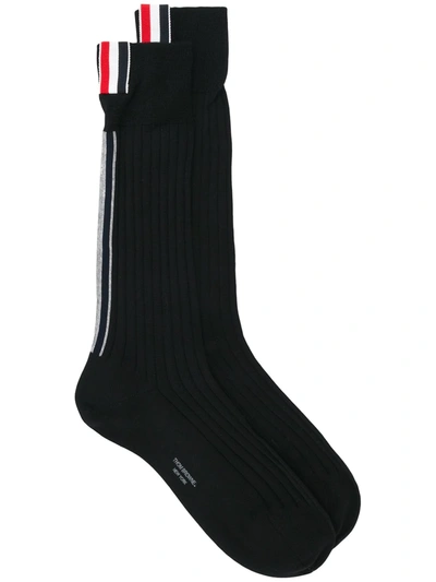 Thom Browne Stripe Detail Socks In Black