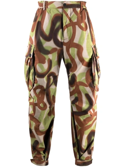 Dsquared2 Graffiti Print Cargo Trousers In Brown