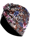 MARY JANE CLAVEROL AMBER SEQUIN-EMBELLISHED HEADWRAP CAP