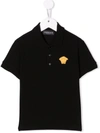 Versace Kids Medusa Logo Embroidered Short-sleeved Polo Shirt In Black