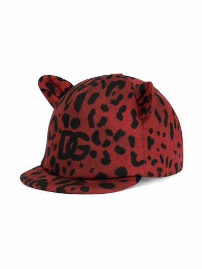 Dolce & Gabbana Babies' Leopard-print Animal Ear Cap In Red