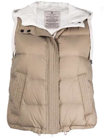 Brunello Cucinelli Hooded Down-padded Gilet In Brown