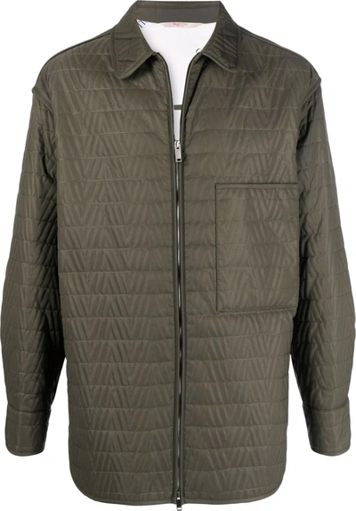 Valentino Long-sleeved Quilted Overshirt In Green