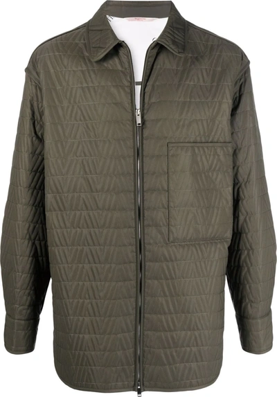 Valentino V Optical Quilted Nylon Shirt Jacket In Green