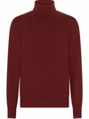 Dolce & Gabbana Wool Turtle-neck Sweater With Jacquard Logo In Red