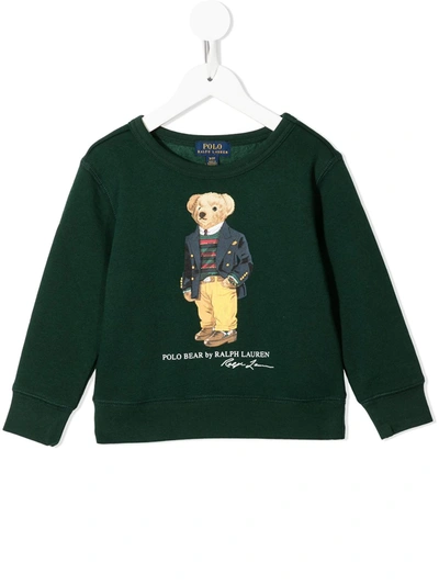 Ralph Lauren Kids' Teddy Bear Graphic Print Sweatshirt In Green