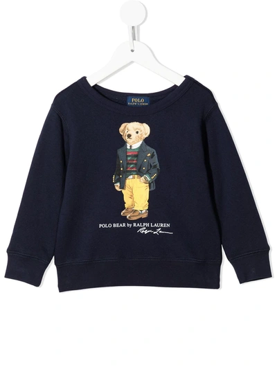 Ralph Lauren Kids' Teddy Bear Graphic Print Sweatshirt In Blue