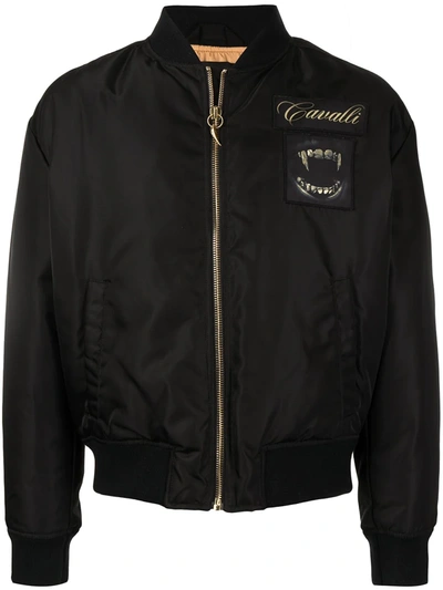 Roberto Cavalli Teeth And Logo-appliqué Bomber Jacket In Black