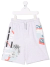 Kenzo Teen Boys Shorts Light Gray With Multicolor Logo Print On The Leg And Drawstring At The Elasticated  In Grey
