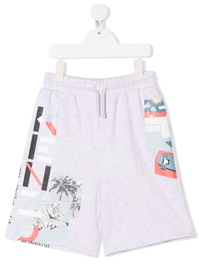 Kenzo Teen Boys Shorts Light Gray With Multicolor Logo Print On The Leg And Drawstring At The Elasticated  In Grey