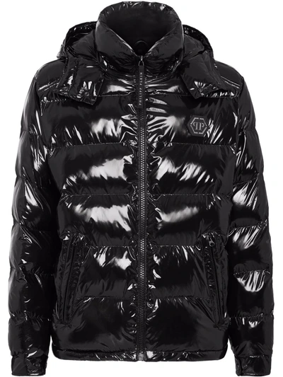 Philipp Plein High-shine Padded Jacket In Black