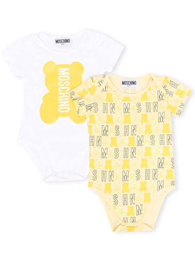 Moschino Babies' Two-pack Teddy Bear Logo-print Body Set In White