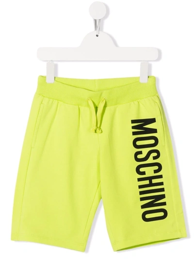 Moschino Kids' Track Shorts With Lateral Written Print In Lime