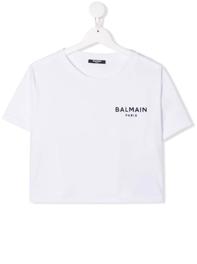 Balmain Teen Logo-print Cotton T-shirt In White