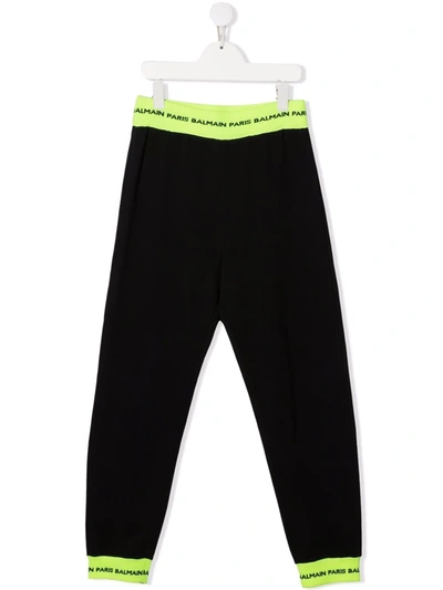 Balmain Teen Logo-tape Tracksuit Bottoms In Black