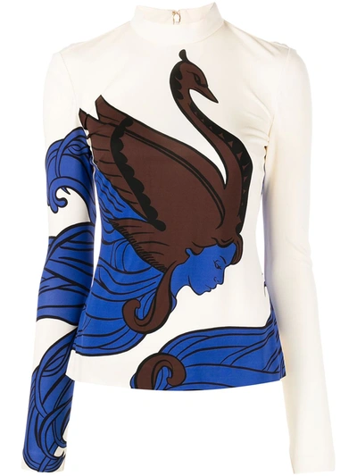 Tory Burch Graphic-print Mock-neck Top In Neutrals