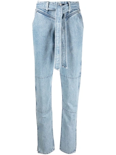 Rag & Bone High-waisted Belted Panelled Jeans In Blue