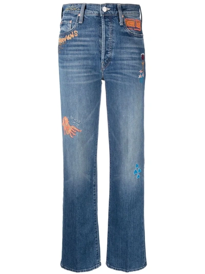 Mother Embroidered Straight-leg Jeans In Blau