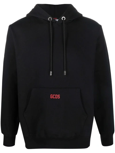 Gcds Logo Drawstring Hoodie In Black