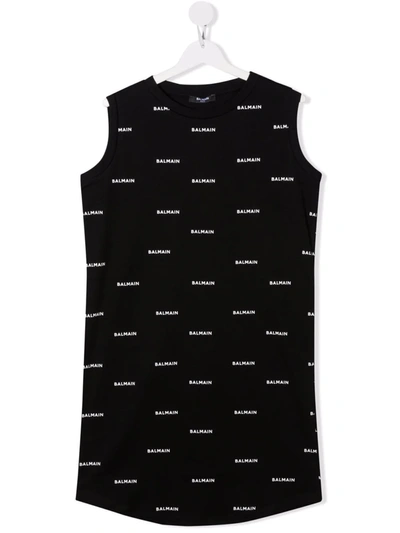 Balmain Teen Logo-print Sleeveless Dress In Black