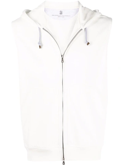 Brunello Cucinelli Hooded Zip-up Gilet In White