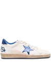 Golden Goose Ball Star Sneakers In White Nappa Leather With Light Blue Laminated Leather Star And Heel Tab In White