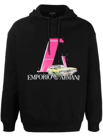 Emporio Armani Car Logo-print Hoodie In Black